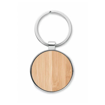 Metalen sleutelhanger met houten inleg met  uw naam